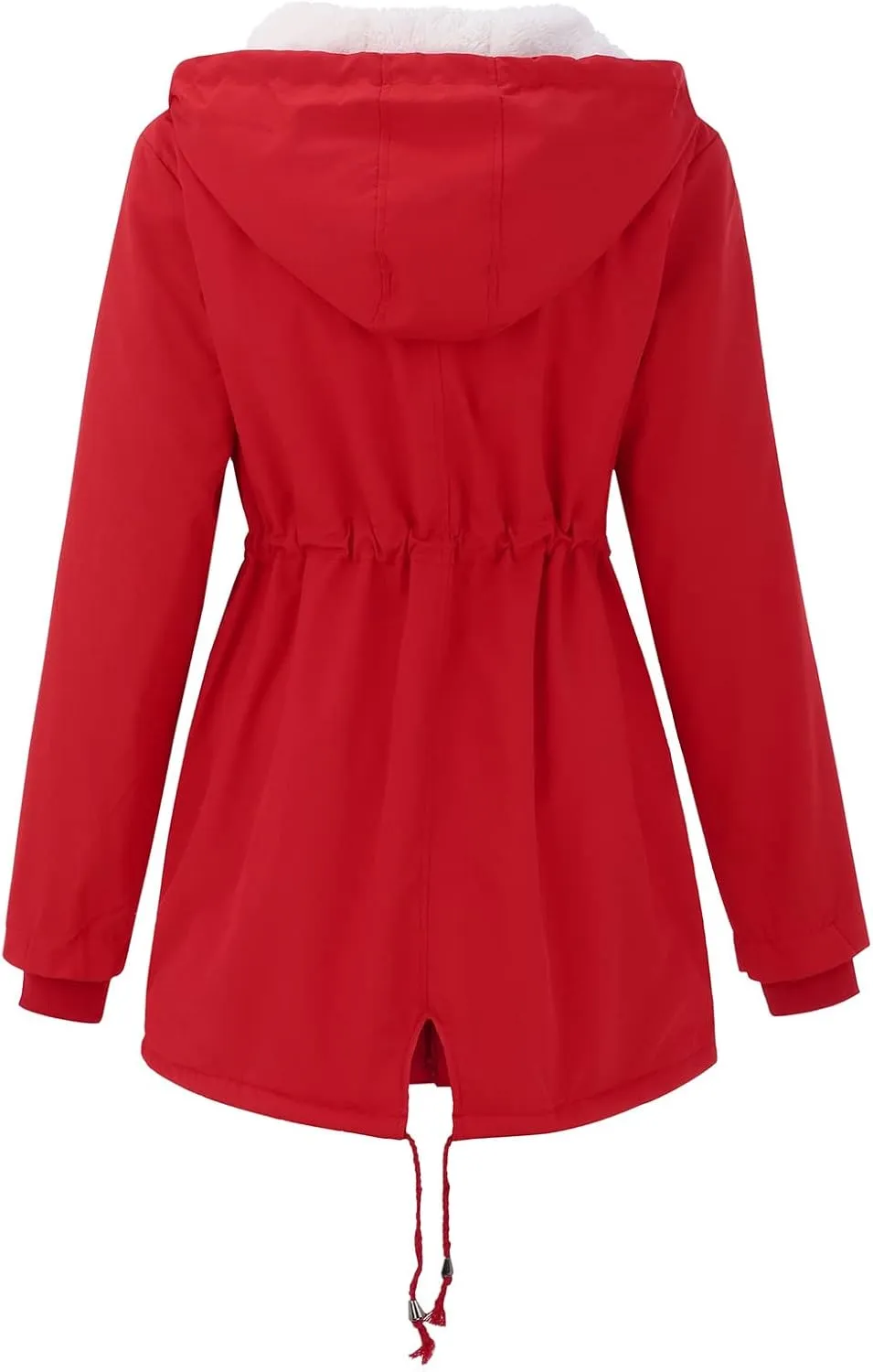 Winter Jackets for Women Drawstring Hooded Sweatshirt Coats Fuzzy Fleece Padded Slim Fit Zip Up Jacket with Pockets