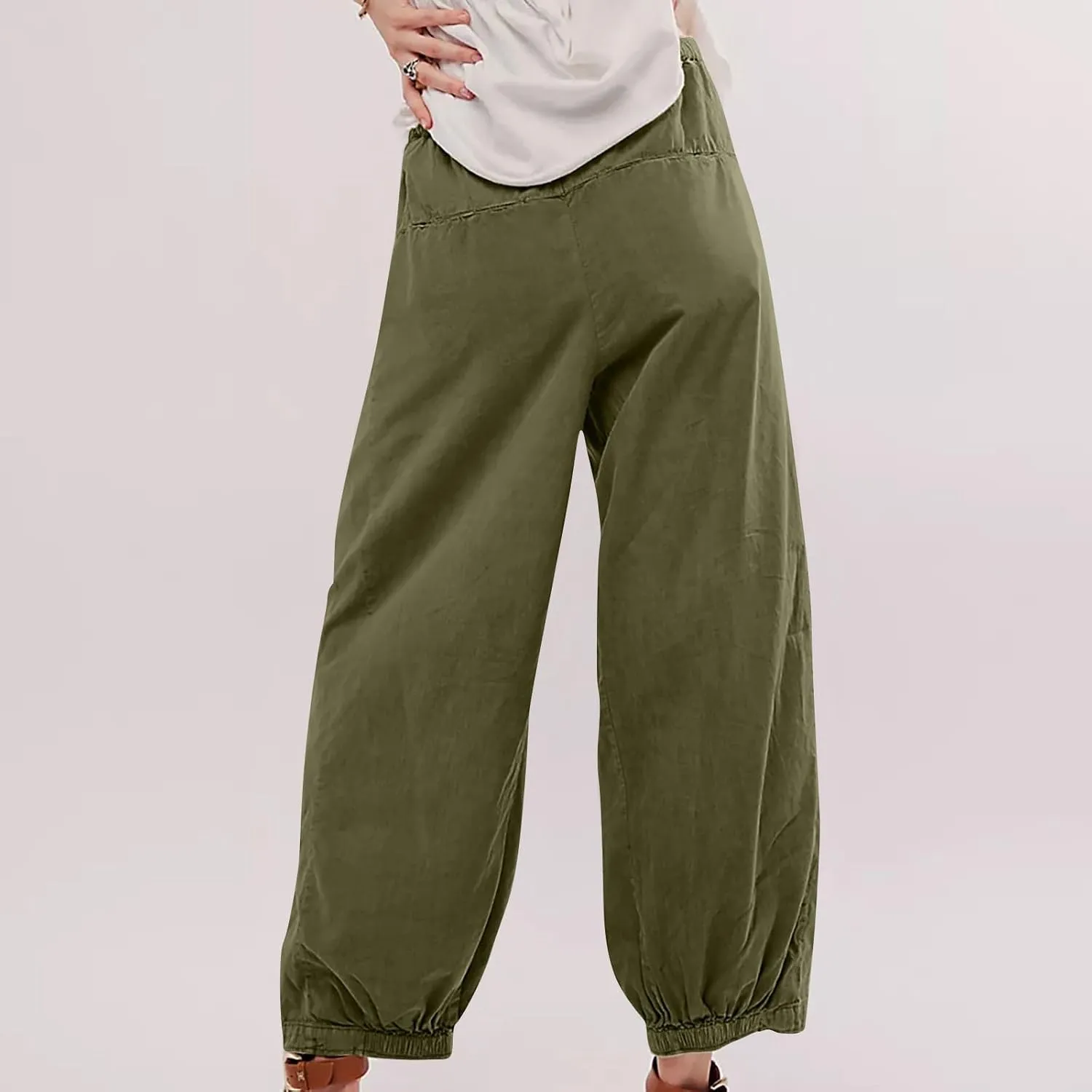Women Cotton Linen Pants Summer Elastic High Waist Wide Leg Casual Pants 2024 Beach Travel Trousers Vacation Outfits