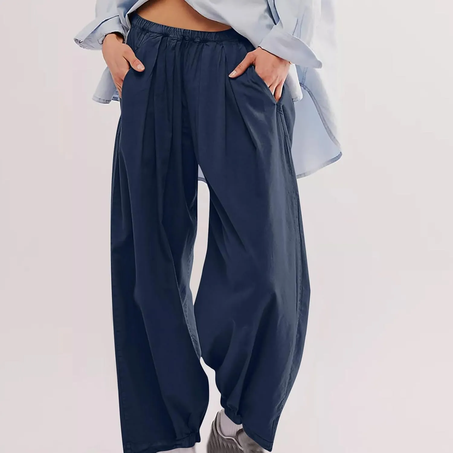 Women Cotton Linen Pants Summer Elastic High Waist Wide Leg Casual Pants 2024 Beach Travel Trousers Vacation Outfits