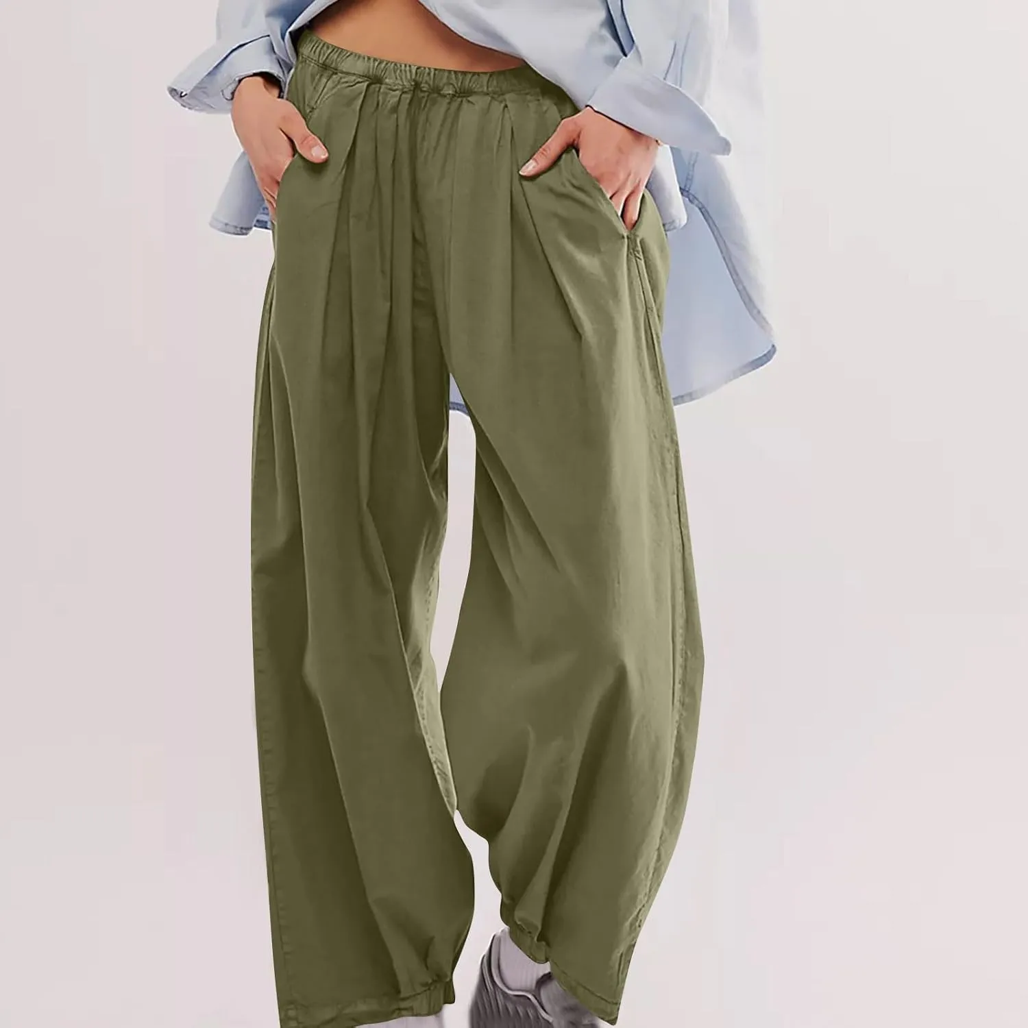 Women Cotton Linen Pants Summer Elastic High Waist Wide Leg Casual Pants 2024 Beach Travel Trousers Vacation Outfits