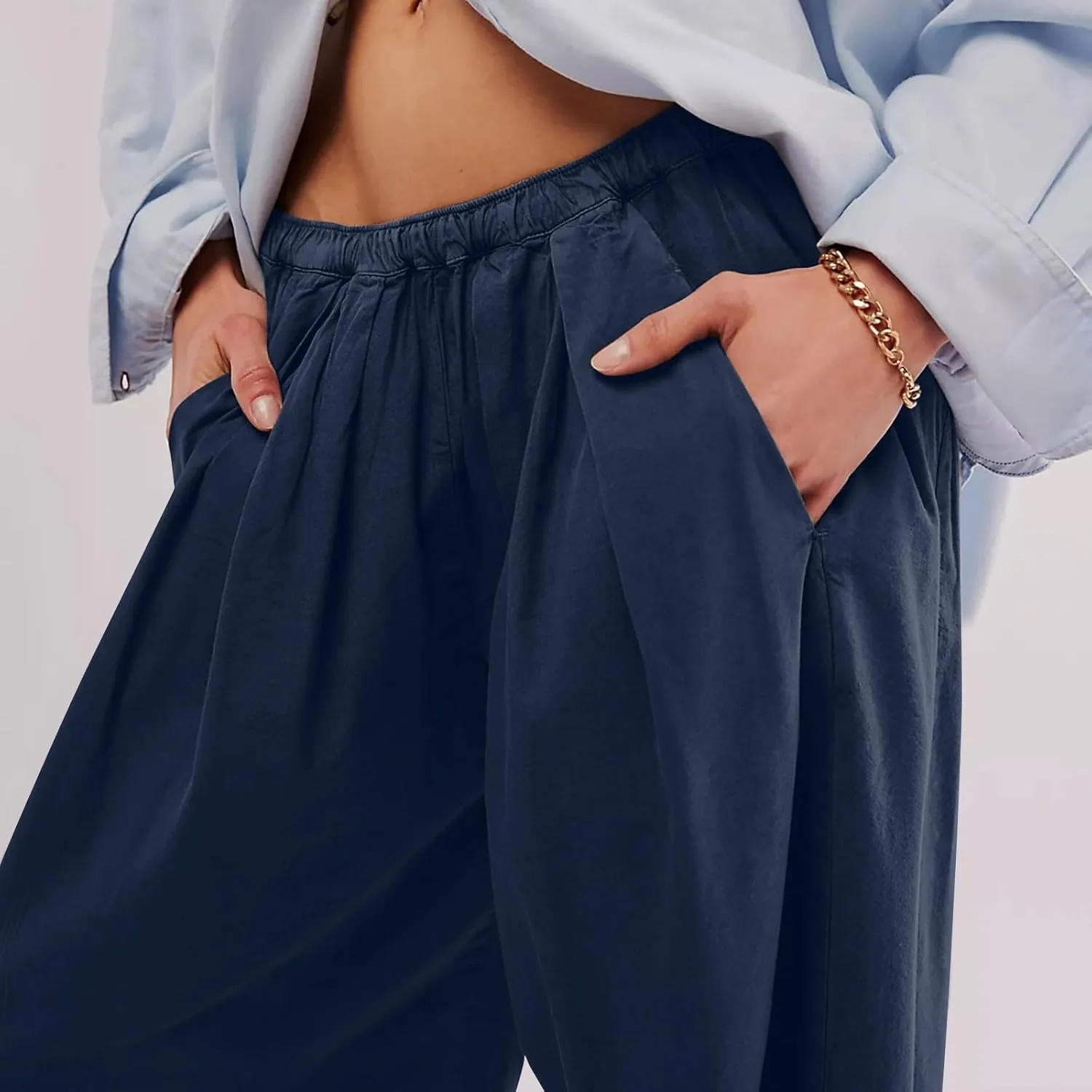 Women Cotton Linen Pants Summer Elastic High Waist Wide Leg Casual Pants 2024 Beach Travel Trousers Vacation Outfits