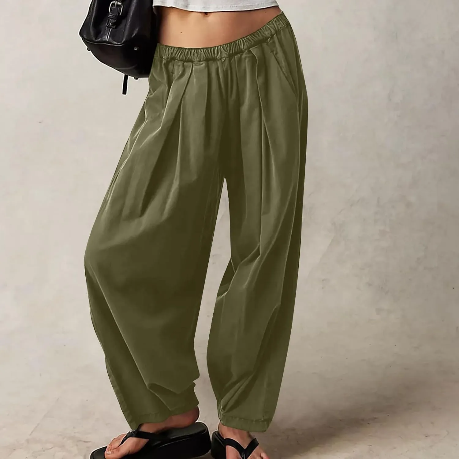 Women Cotton Linen Pants Summer Elastic High Waist Wide Leg Casual Pants 2024 Beach Travel Trousers Vacation Outfits