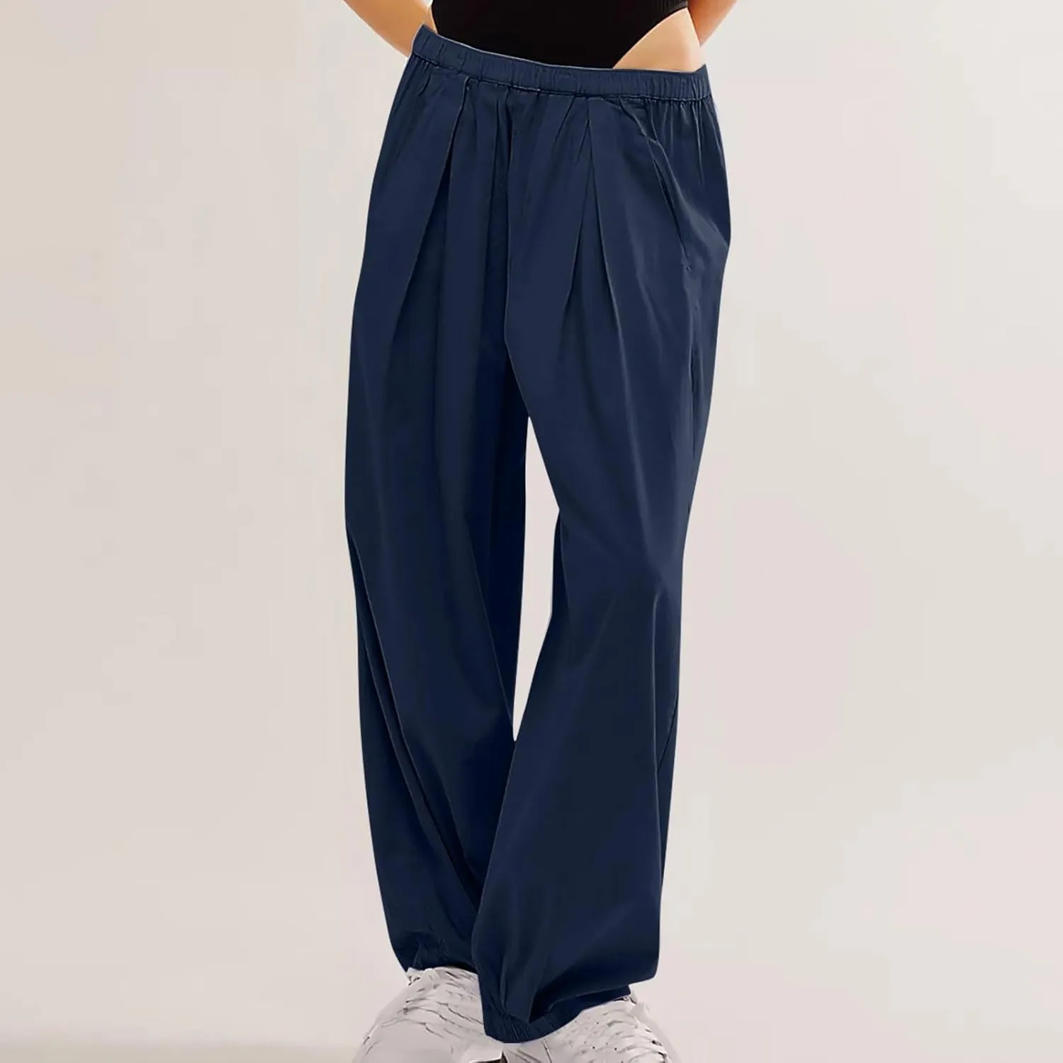 Women Cotton Linen Pants Summer Elastic High Waist Wide Leg Casual Pants 2024 Beach Travel Trousers Vacation Outfits