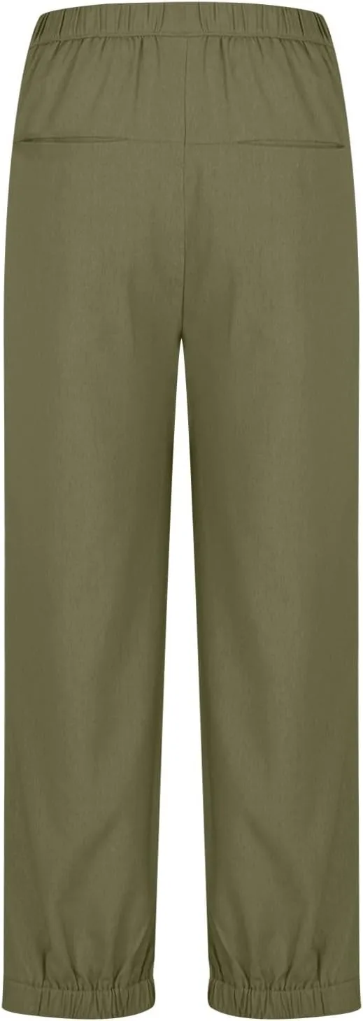 Women Cotton Linen Pants Summer Elastic High Waist Wide Leg Casual Pants 2024 Beach Travel Trousers Vacation Outfits