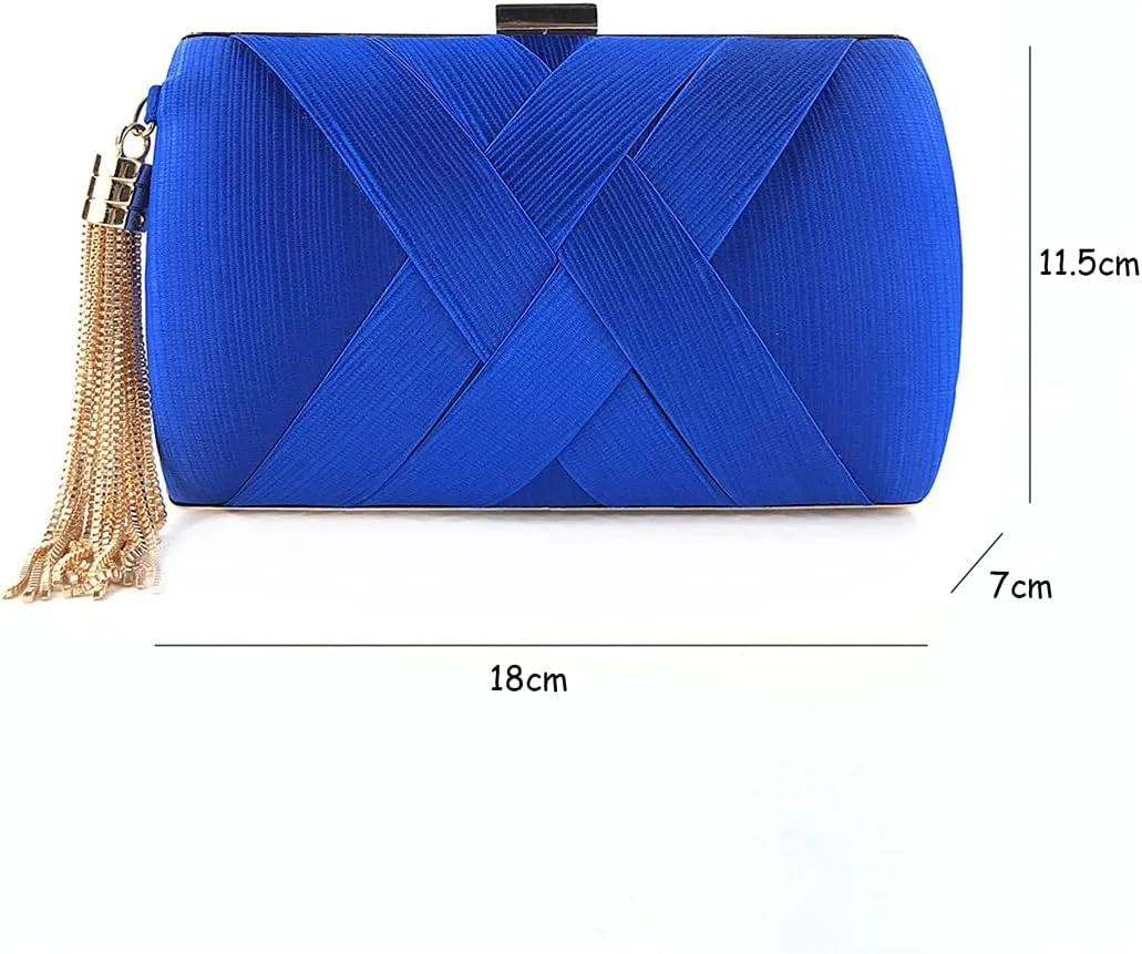 Women Elegant Satin Silk Solid Color Purse Cross-hatching Pattern Clutch for Evening Cocktail Party