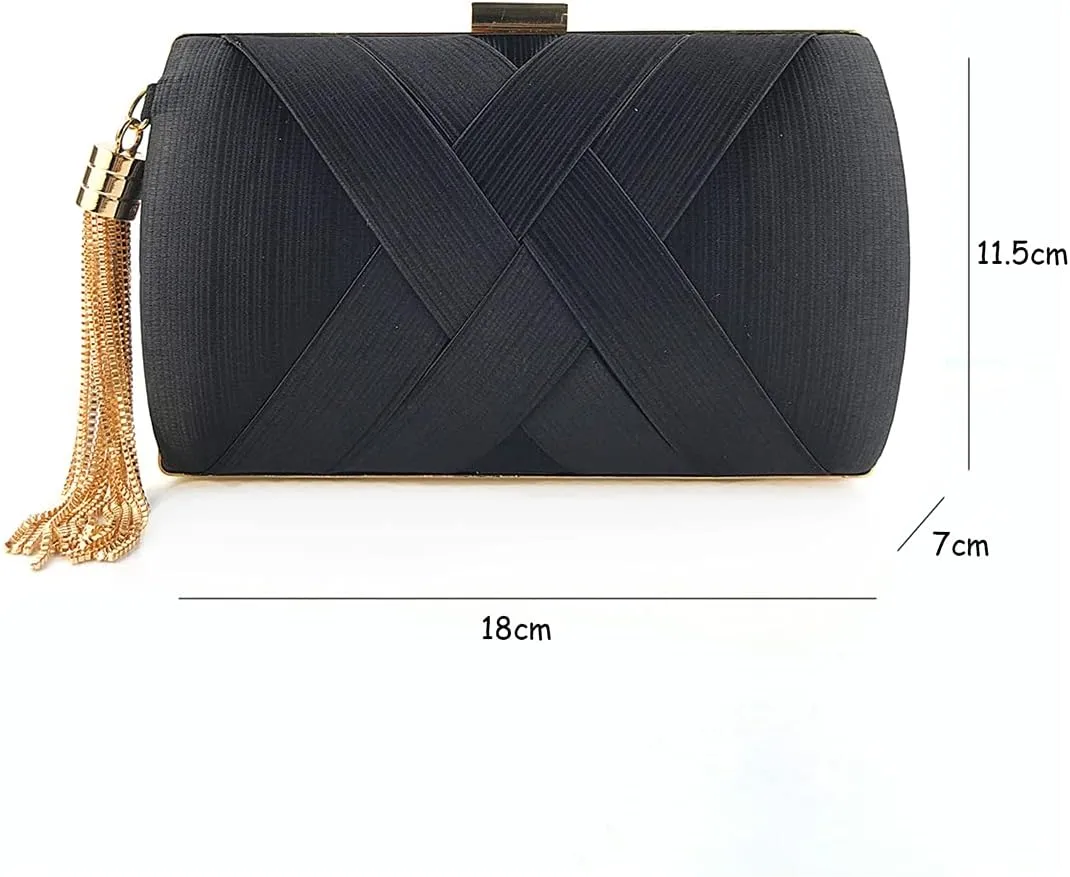 Women Elegant Satin Silk Solid Color Purse Cross-hatching Pattern Clutch for Evening Cocktail Party
