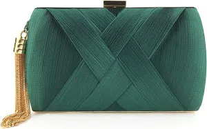 Women Elegant Satin Silk Solid Color Purse Cross-hatching Pattern Clutch for Evening Cocktail Party