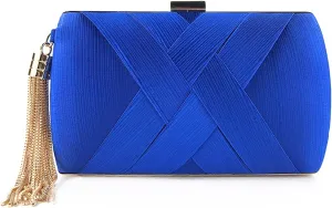Women Elegant Satin Silk Solid Color Purse Cross-hatching Pattern Clutch for Evening Cocktail Party