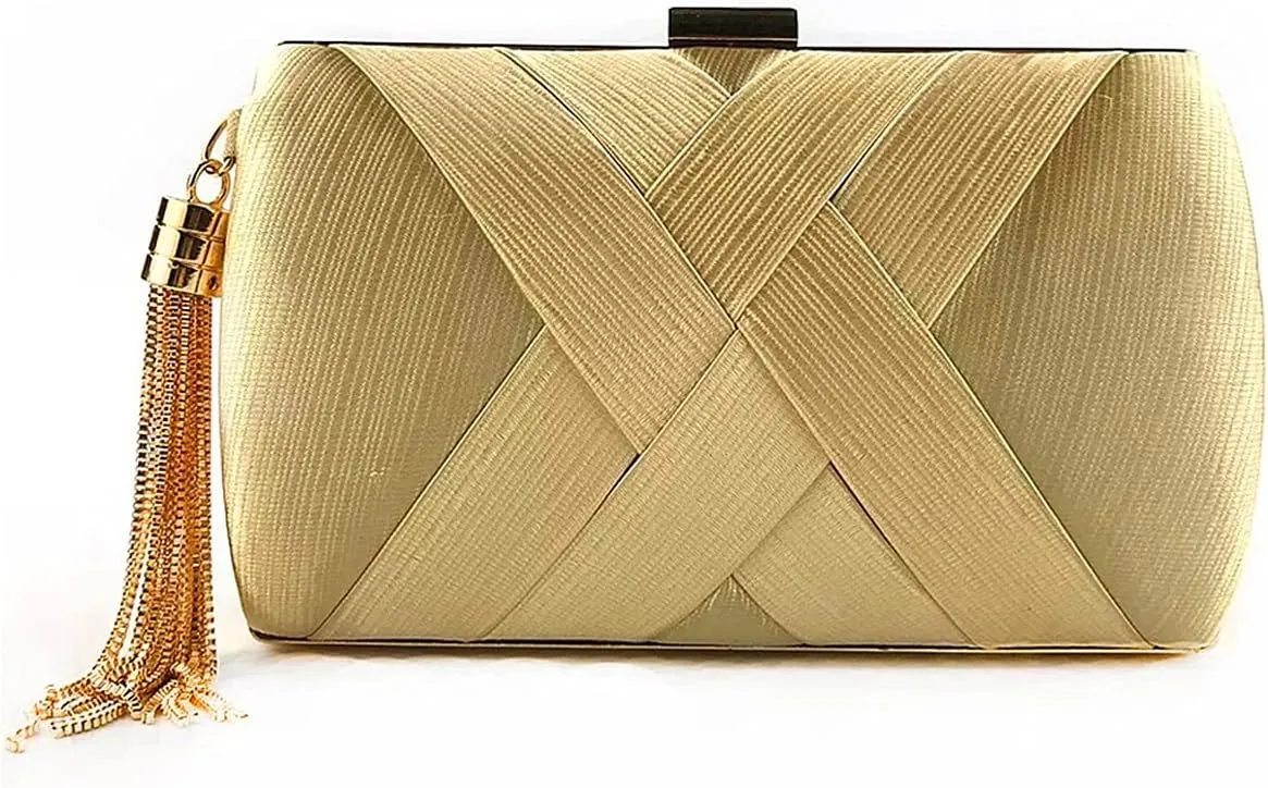 Women Elegant Satin Silk Solid Color Purse Cross-hatching Pattern Clutch for Evening Cocktail Party