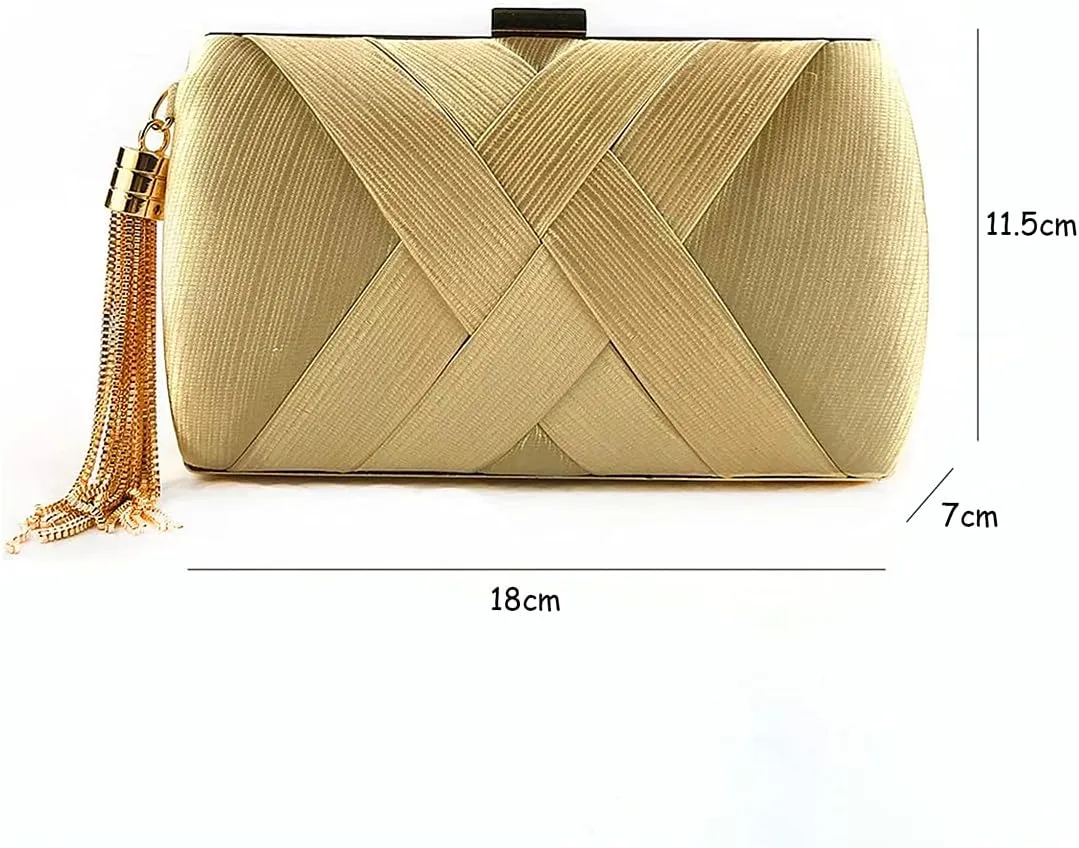 Women Elegant Satin Silk Solid Color Purse Cross-hatching Pattern Clutch for Evening Cocktail Party