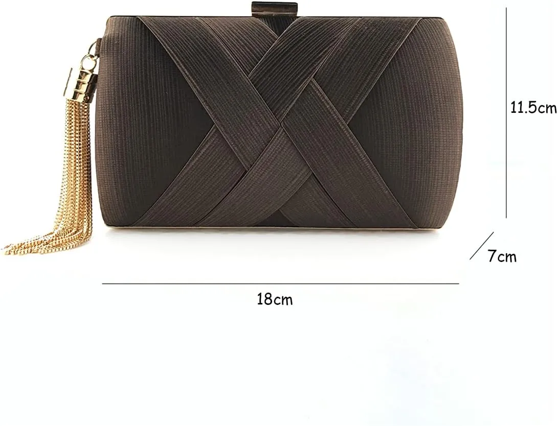 Women Elegant Satin Silk Solid Color Purse Cross-hatching Pattern Clutch for Evening Cocktail Party