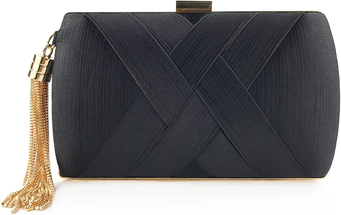 Women Elegant Satin Silk Solid Color Purse Cross-hatching Pattern Clutch for Evening Cocktail Party