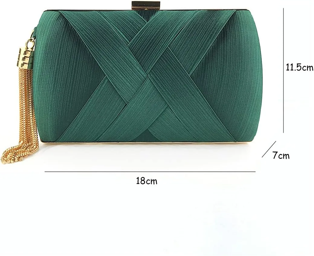 Women Elegant Satin Silk Solid Color Purse Cross-hatching Pattern Clutch for Evening Cocktail Party