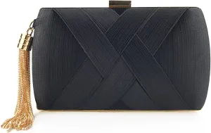 Women Elegant Satin Silk Solid Color Purse Cross-hatching Pattern Clutch for Evening Cocktail Party