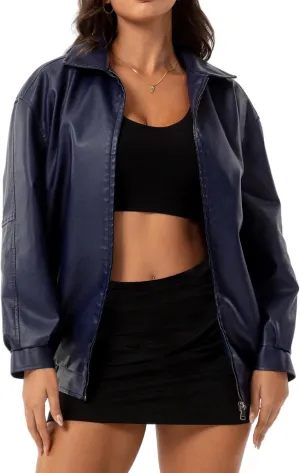 Women Faux Leather Jacket Lightweight Oversized Faux Suede Jackets Fall Fashion Motorcycle Coats Winter Outfits Clothe