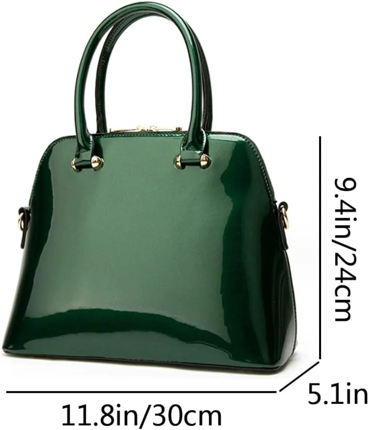 Women Glossy Top Handle Satchel Shell Purse Patent PU Leather Handbag Shoulder Bags