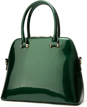 Women Glossy Top Handle Satchel Shell Purse Patent PU Leather Handbag Shoulder Bags