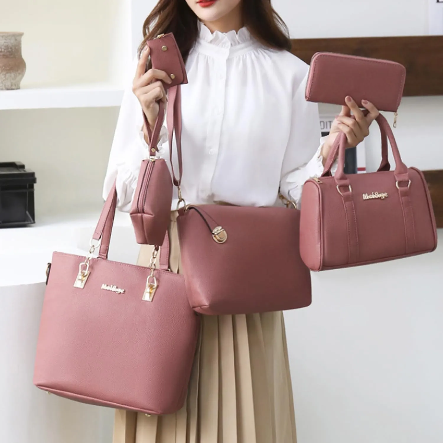Women Purse Handbag 6pcs Satchel Faux Leather Zip Tote Shoulder Bags Wallet Clutch Card Holder