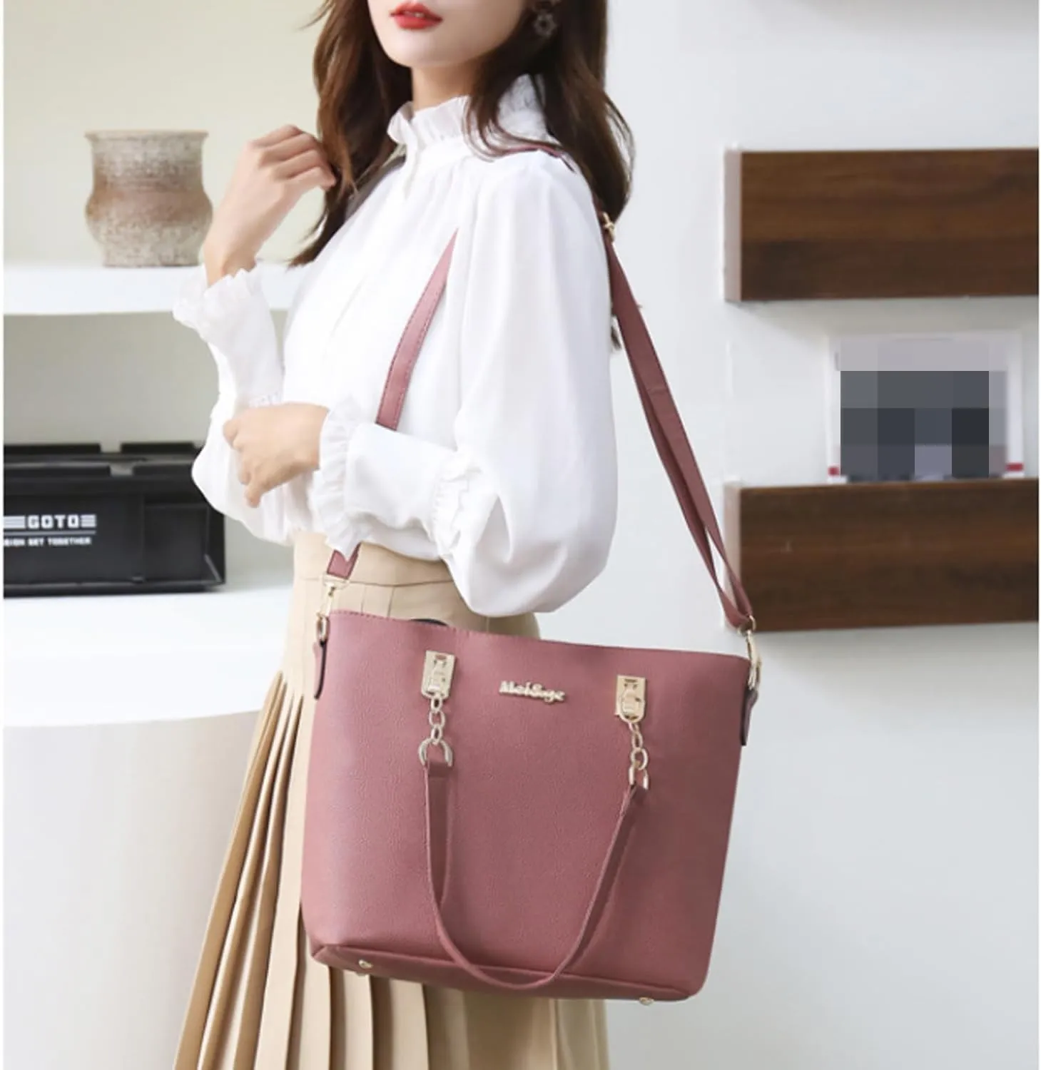 Women Purse Handbag 6pcs Satchel Faux Leather Zip Tote Shoulder Bags Wallet Clutch Card Holder