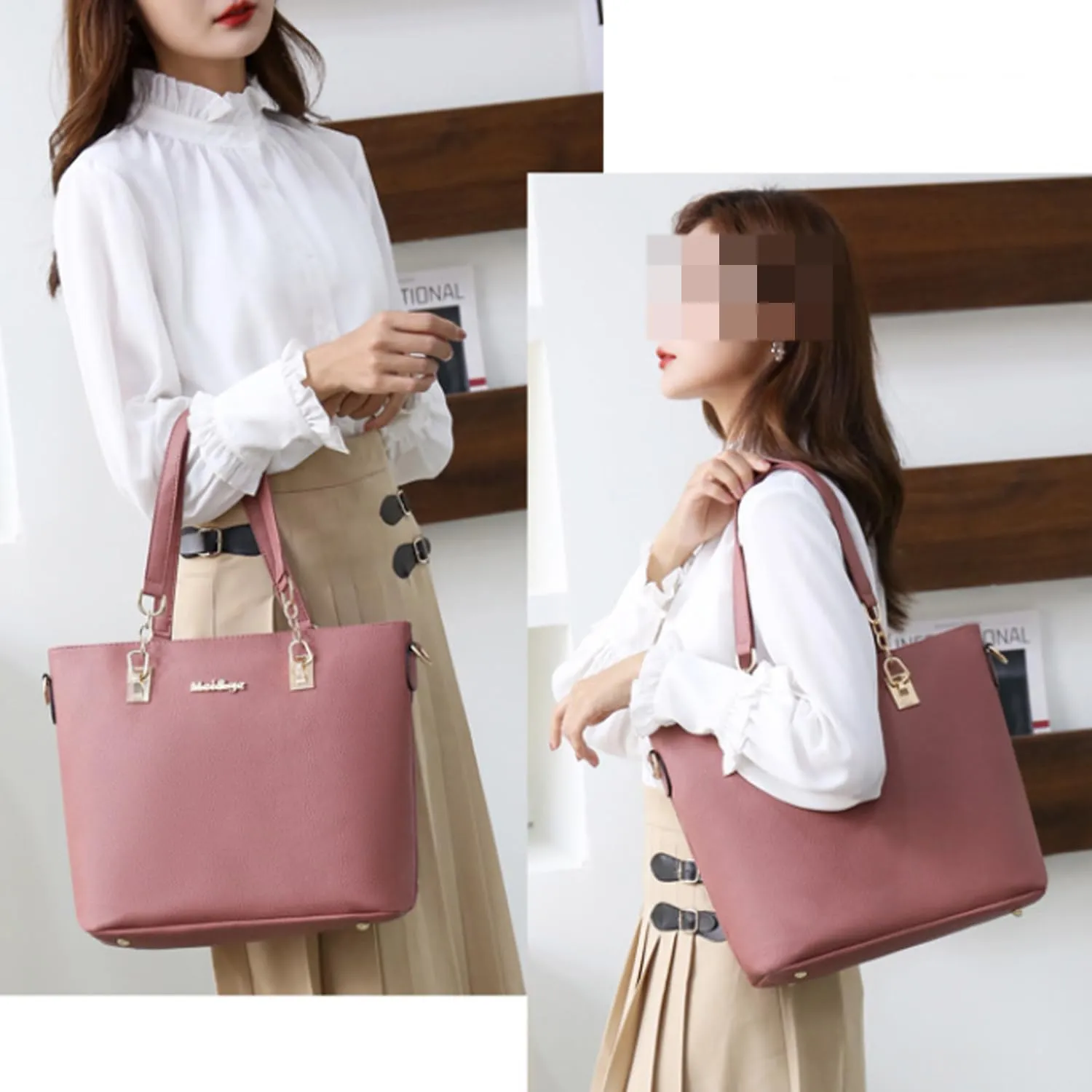 Women Purse Handbag 6pcs Satchel Faux Leather Zip Tote Shoulder Bags Wallet Clutch Card Holder
