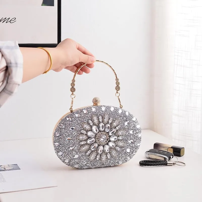 Women Rhinestones Evening Bag Bling Glamorous Clutch Purse Stylish Design Trendy Handbag for Wedding Prom Party