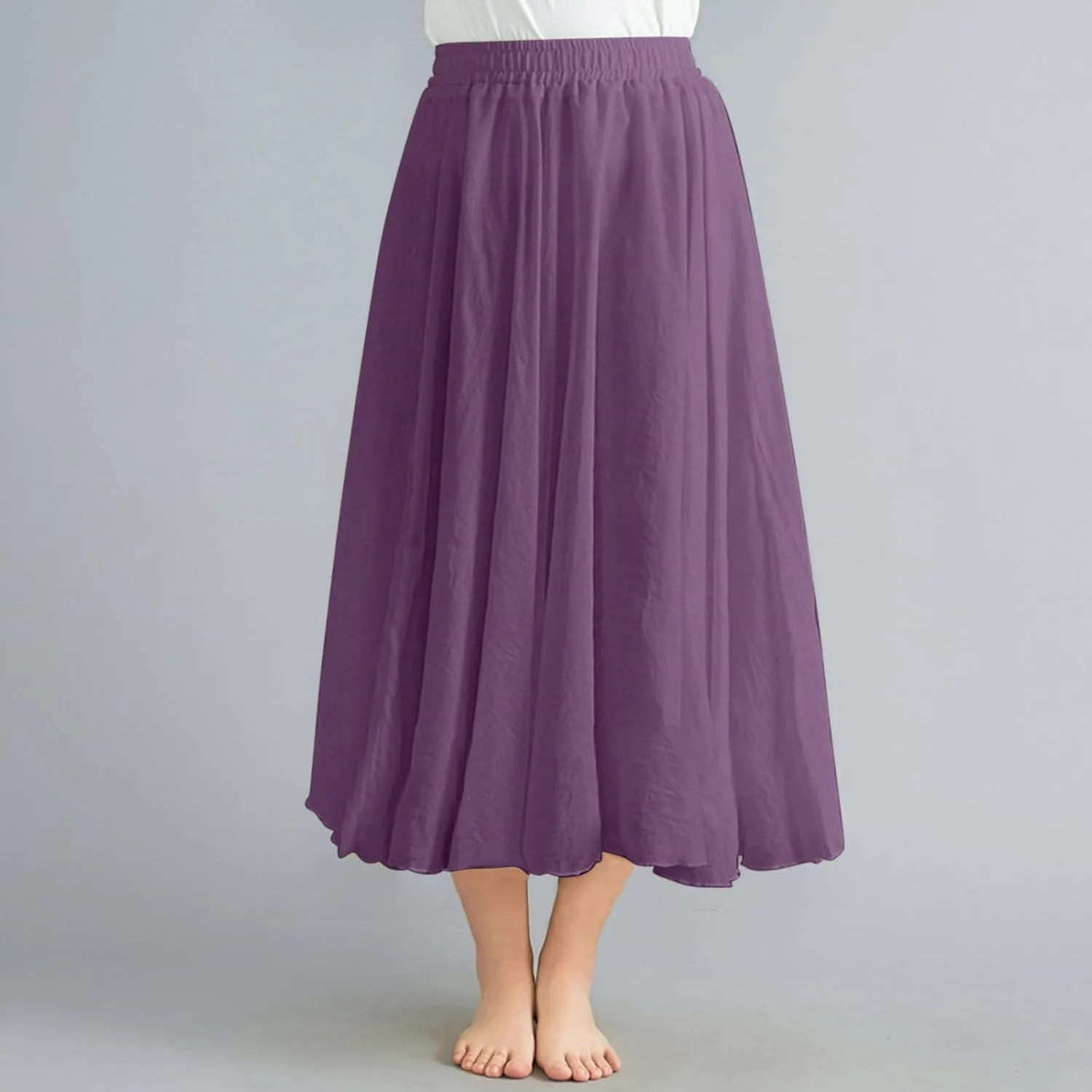 Women Solid Linen Maxi Skort Summer Elegant Bohemian Renaissance Long Skirts Casual Flowy Pleated Layered Tutu Skirt