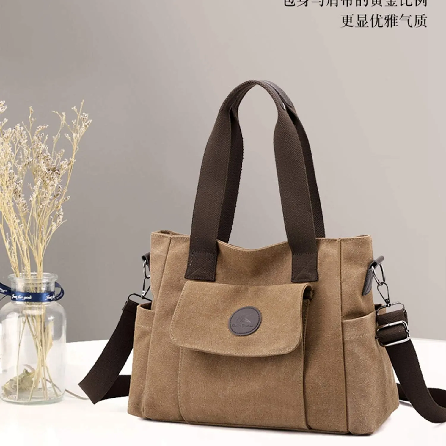 Women's Casual Canvas Shoulder Bags Tote Purse Top Handle Handbags Work Crossbody Satchel (Grey)