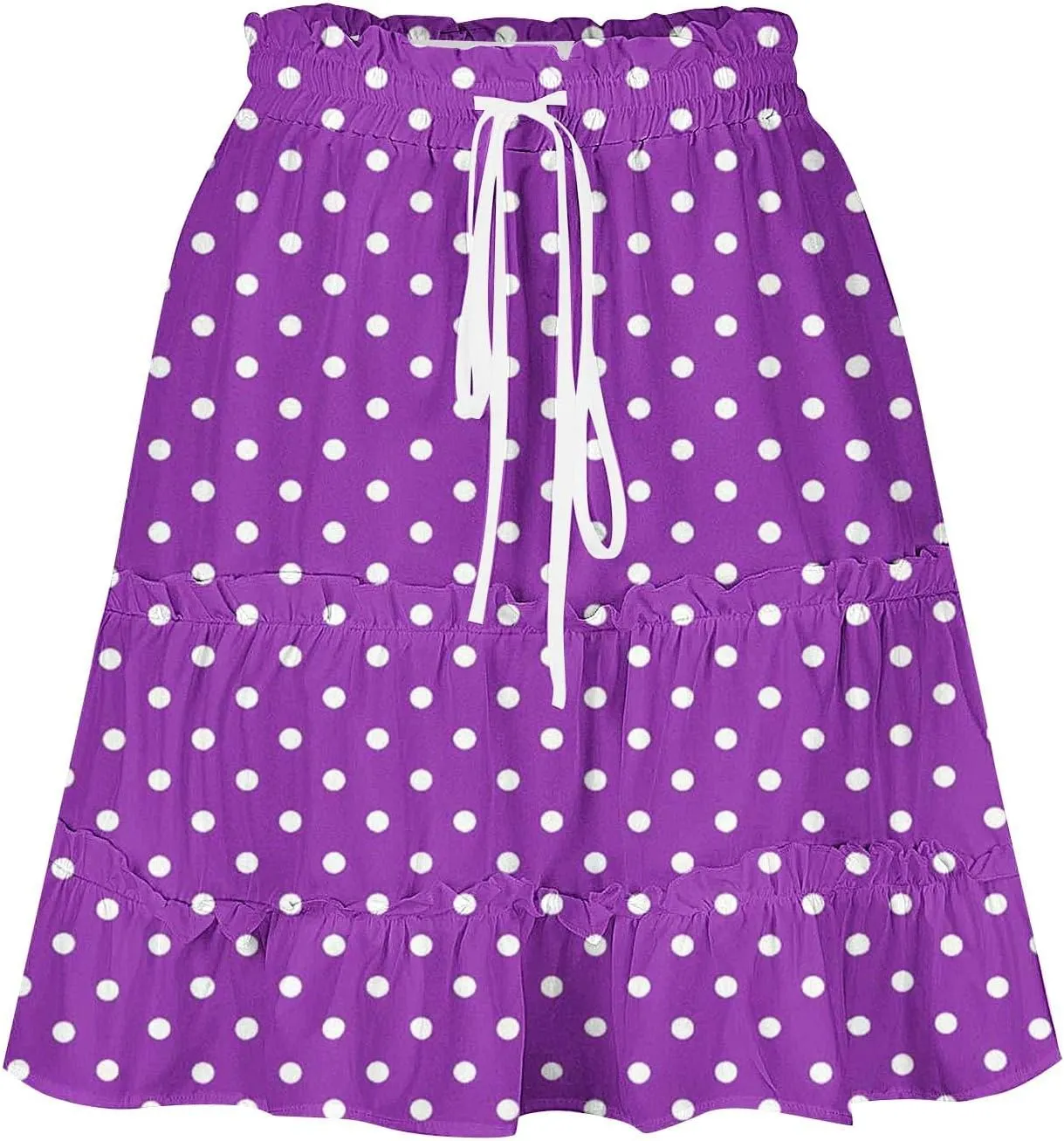 Women's Casual Summer Skirts High Waist Pleated Skirts A-Line Flowy Swing Tiered Skirt Polka Dots Beach Skirt