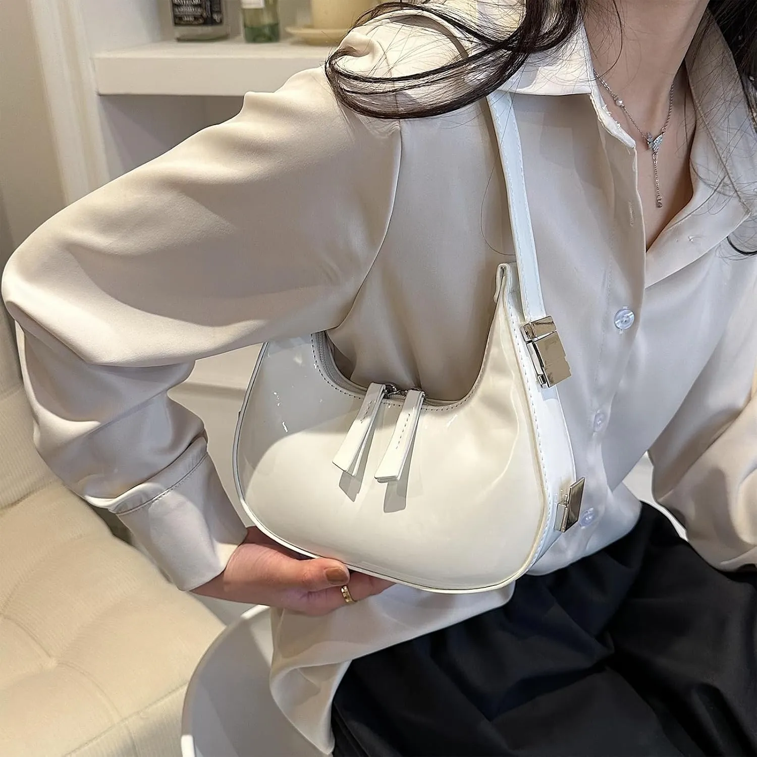 Women's Crescent Shoulder Bags Fashion Y2k 90s Hobo Crescent Handbags,Underarm Shoulder Purse BagUpsized Version