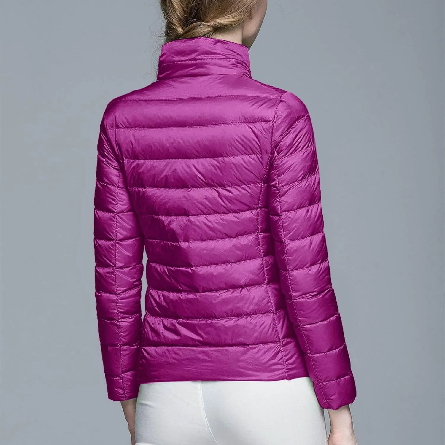 Womens Down Jacket Lightweight Windproof Slim Fit Cropped Bomber Jackets Winter Trendy Thermal Puffer Quilted Coats