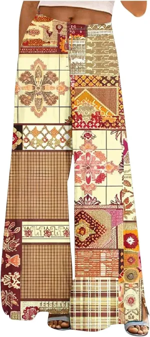 Women's Ethnic Style Palazzo Pants Vintage Boho Print Yoga Dance Pants Casual Loose Fit High Waist Wide Leg Trousers