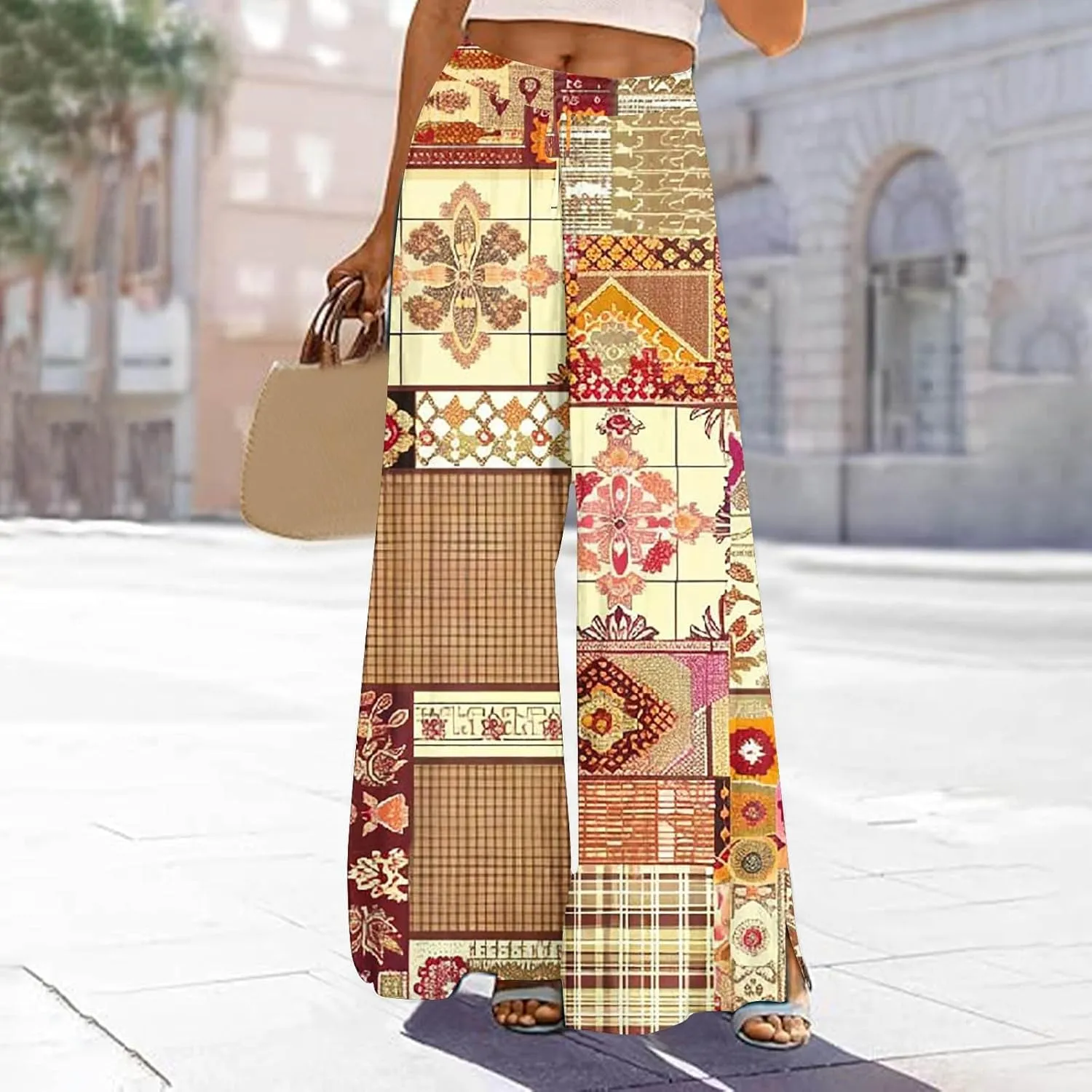 Women's Ethnic Style Palazzo Pants Vintage Boho Print Yoga Dance Pants Casual Loose Fit High Waist Wide Leg Trousers