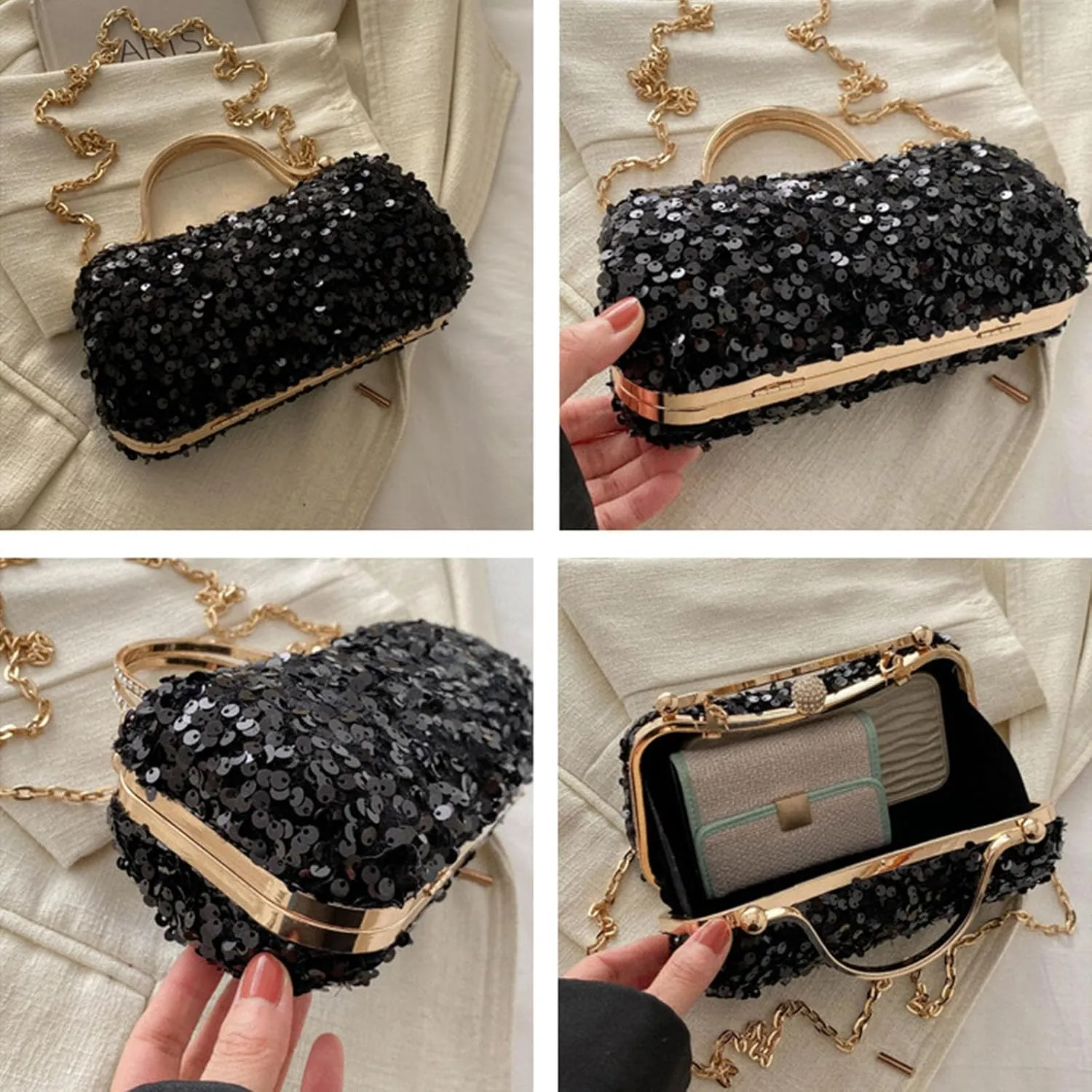 Women's Evening Handbag, Elegant Sequin Evening Bag, Top-handle Clutch, Sparkly Rhinestones Evening Crossbody Bag