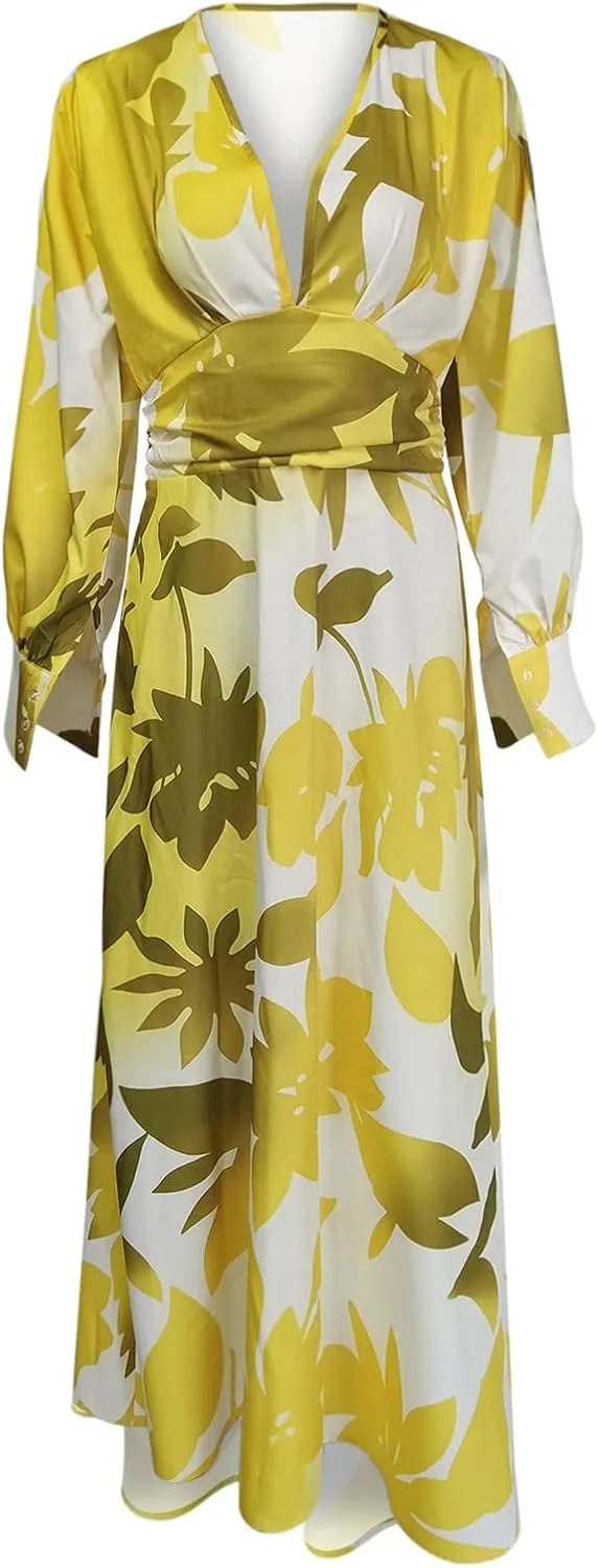 Women's Fashionable and Comfortable High Waist Temperament Printed V Neck Casual Dress Casual Skirts for Women