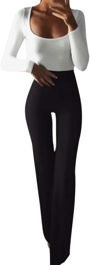 Women's Flared Bell Bottoms Trousers Plain Soft Stretch Loungewear Yoga Pants High Waist Bootcut Leggings Trousers