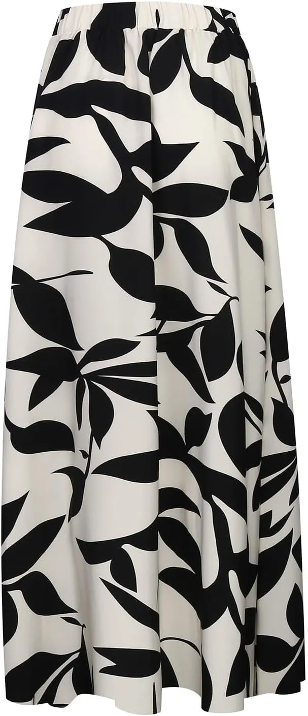 Women's Floral Maxi Skirt Summer Comfy Tiered Elastic High Waisted A-Line Flowy Swing Long Skirts for Women