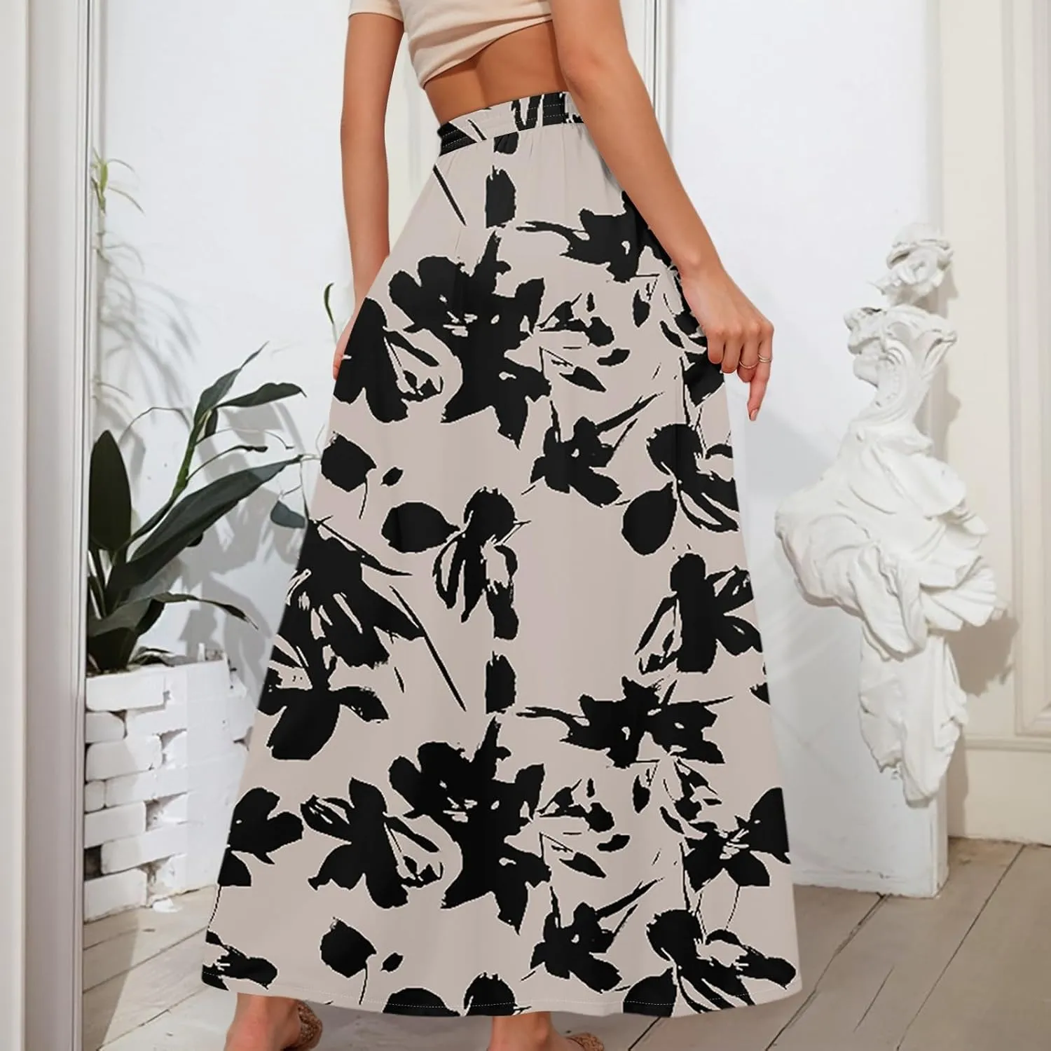 Women's Flowy Maxi Skirt Summer High Waisted Pleated tie Casual Long Skirts with Pockets, S-2XL