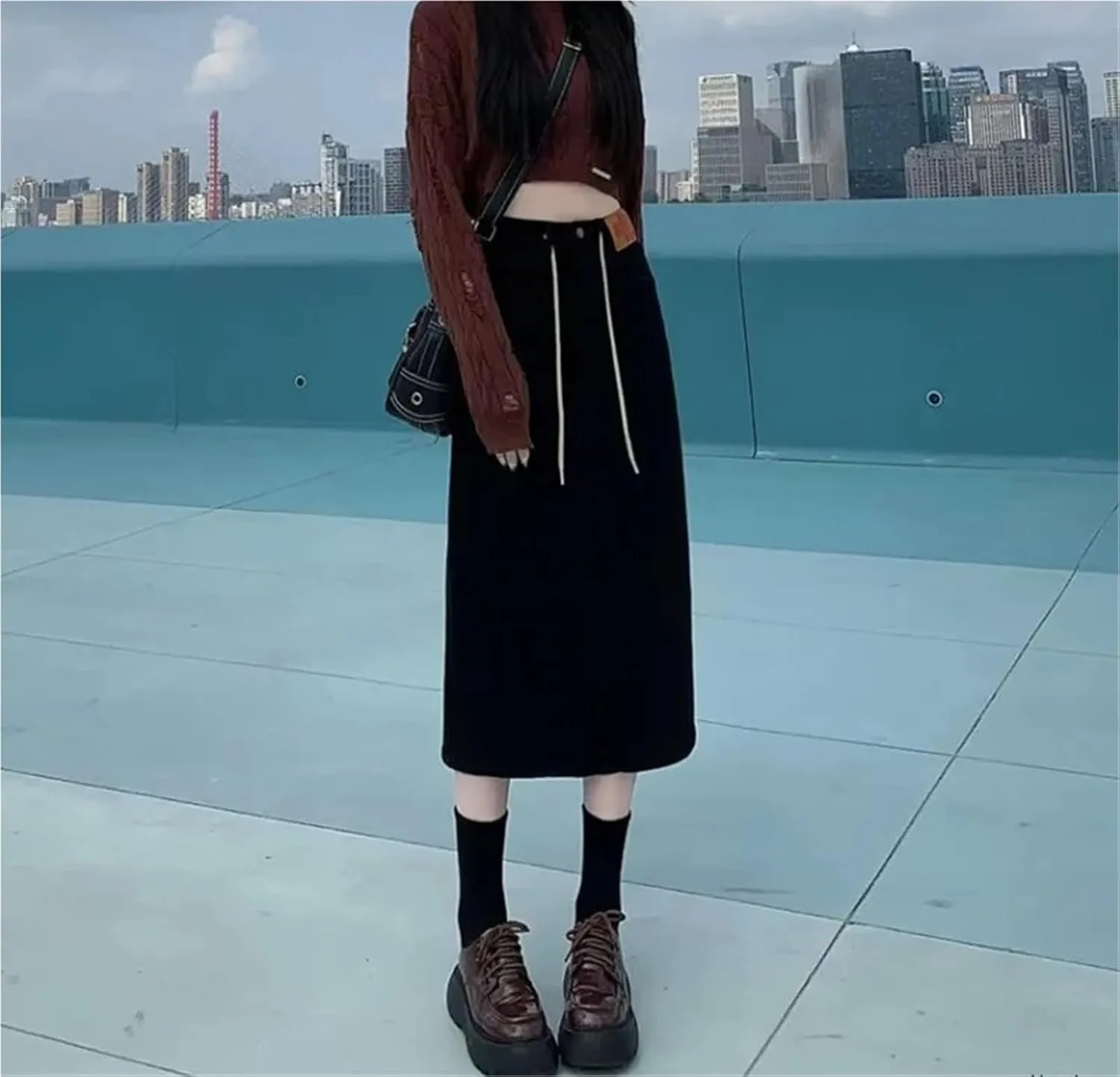 Women's High Waisted Denim Skirt Vintage Slim Mid-Length A-Line Skirt