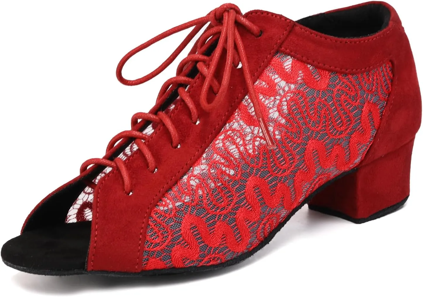 Women's Lace-up Latin Dance Shoes Low Heel Open Toe Ballroom Salsa Dance Practice Shoes Suede Sole