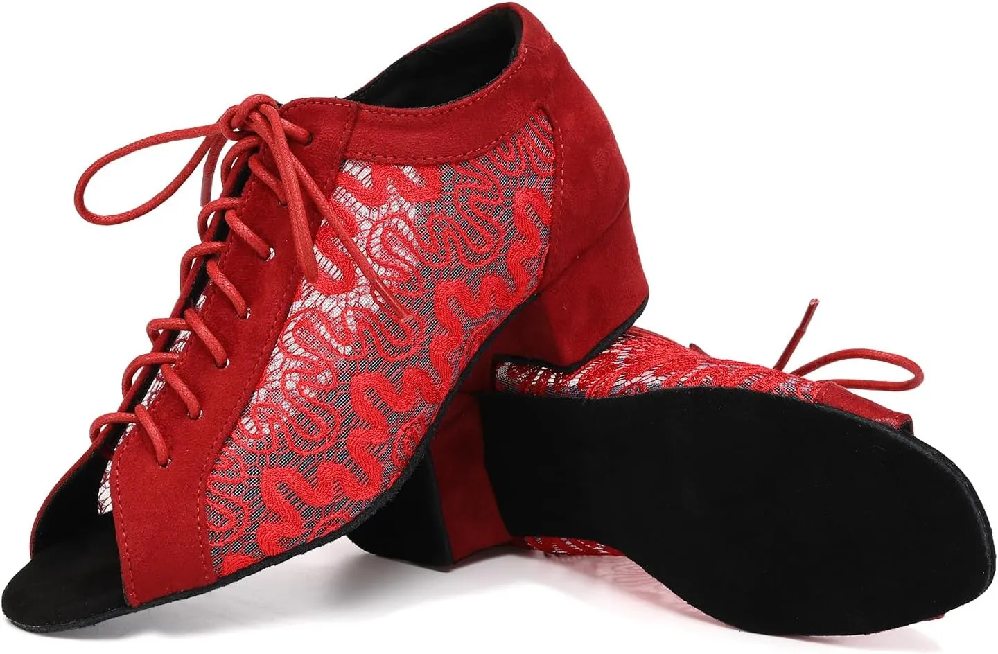 Women's Lace-up Latin Dance Shoes Low Heel Open Toe Ballroom Salsa Dance Practice Shoes Suede Sole