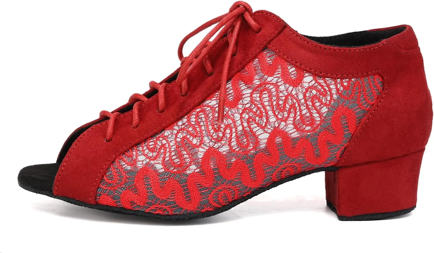 Women's Lace-up Latin Dance Shoes Low Heel Open Toe Ballroom Salsa Dance Practice Shoes Suede Sole