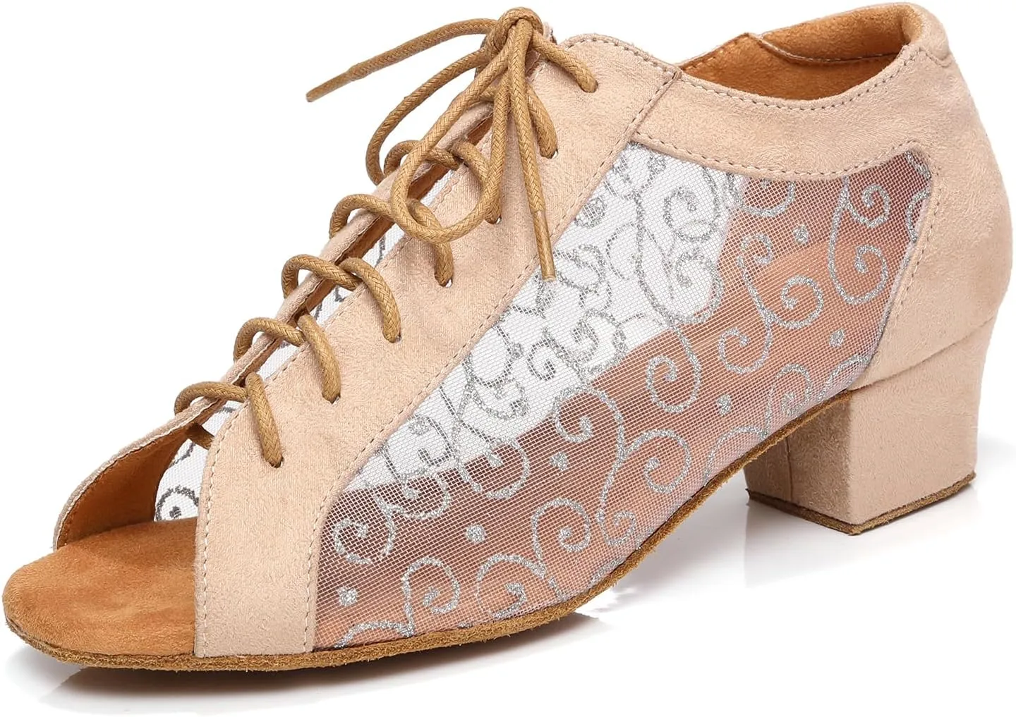 Women's Lace-up Latin Dance Shoes Low Heel Open Toe Ballroom Salsa Dance Practice Shoes Suede Sole