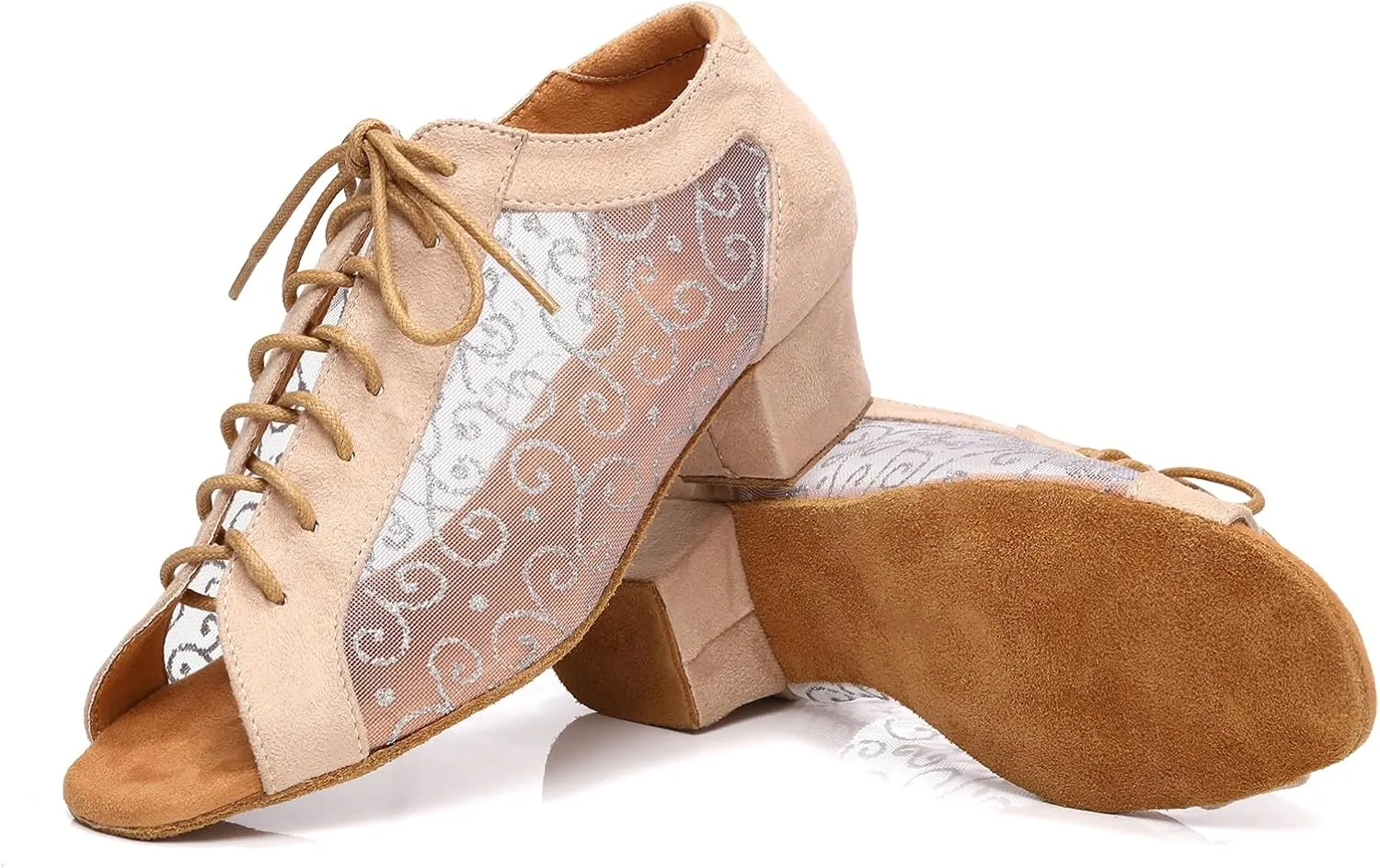 Women's Lace-up Latin Dance Shoes Low Heel Open Toe Ballroom Salsa Dance Practice Shoes Suede Sole