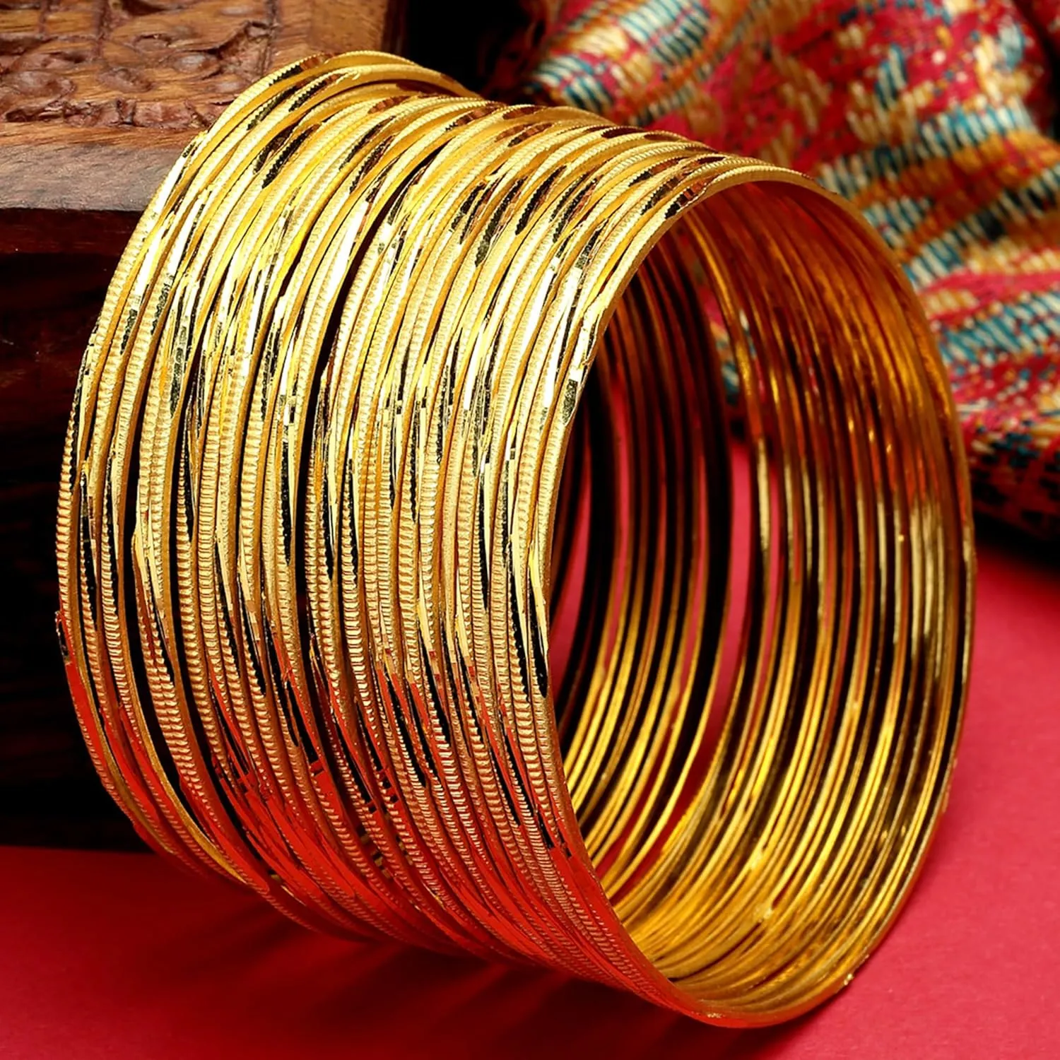 Women's Latest One Gram Plated Set of 12 Traditional Bangles (2.4 Inch)