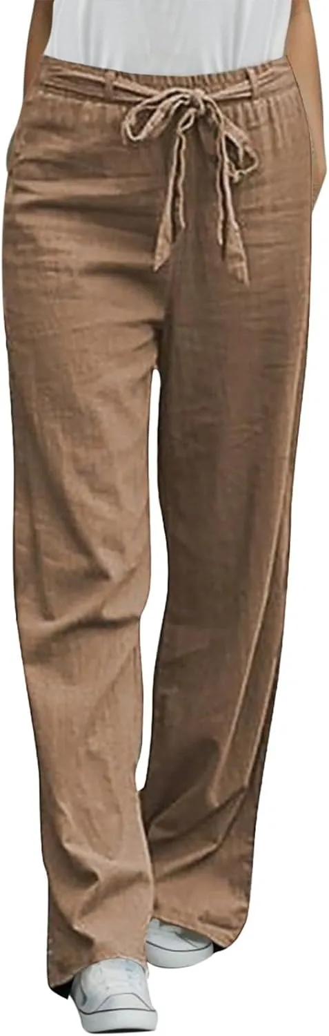 Women's Linen Blend Summer Casual Loose Pants Elastic Waist Lounge Pants Slim Fit Pant Trousers Work Business