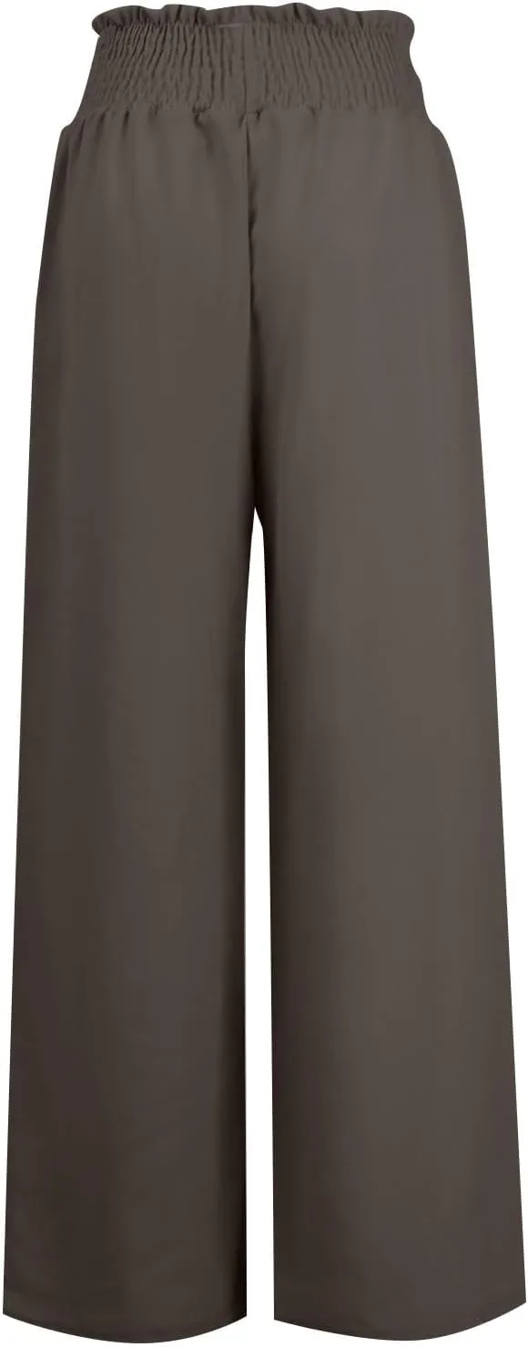 Women's Linen Blend Summer Tie Knot Pants Elastic Waist Baggy Stretchy Loose Fit Palazzo Pants Vacation