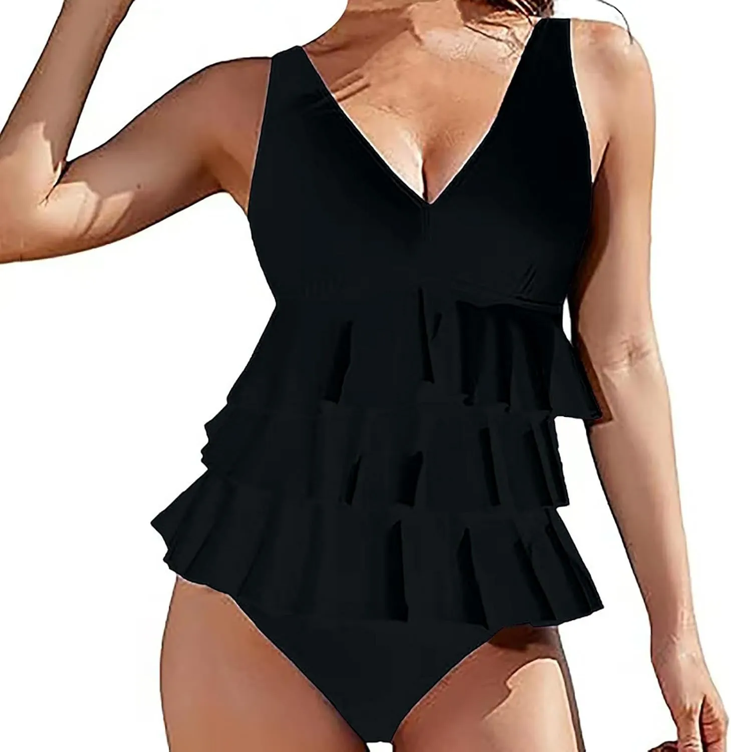 Womens One Piece Swimsuit Tummy Control Slimming Bathing Suit Layered Ruffle Flowy Pleated Full Coverage Swimwear