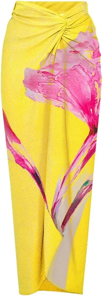 Women's One Piece Swimsuits with Beach Cover up Wrap Skirt 2 Pieces Bathing Suits for Women Floral Print Bikini Set