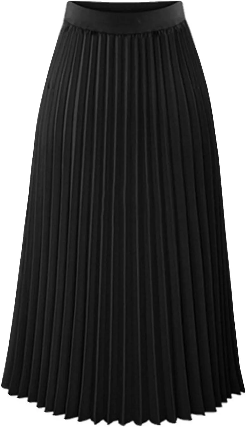 Womens Pleated Midi Skirt High Waist Swing Boho Pleated Skirt Casual Chiffon Elastic A-line Long Skirts