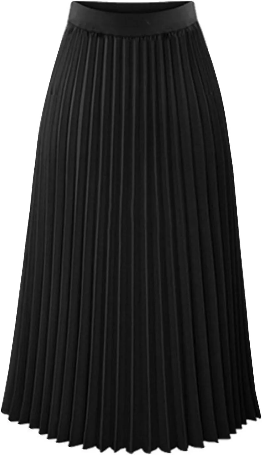 Womens Pleated Midi Skirt High Waist Swing Boho Pleated Skirt Casual Chiffon Elastic A-line Long Skirts